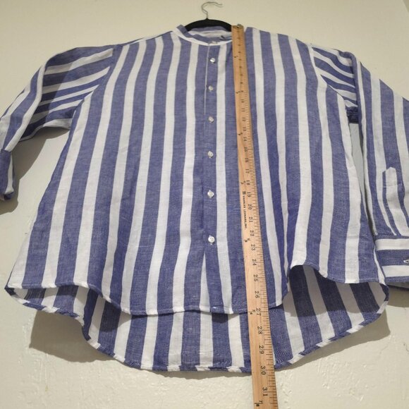 Womens Italian Linen Striped Button Down Shirt XXL Long Italy Old Money Preppy - Picture 6 of 7